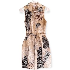 New York & Co Animal Safari Belted Button Down Dress Size Small